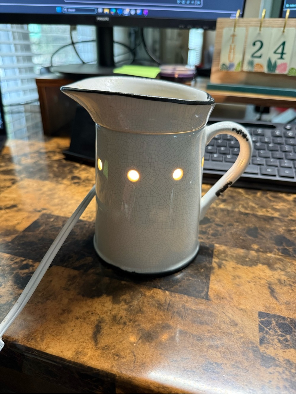 Scentsy Pitcher Style Wax Warmer – Cream Crackle Finish Farmhouse Decor